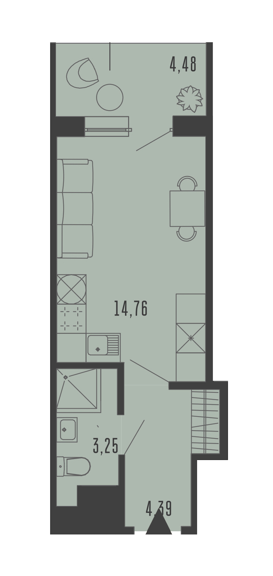 Квартира студия 23.74 м², 5/5 эт., Комплекс апартаментов «Bereg. Курортный»